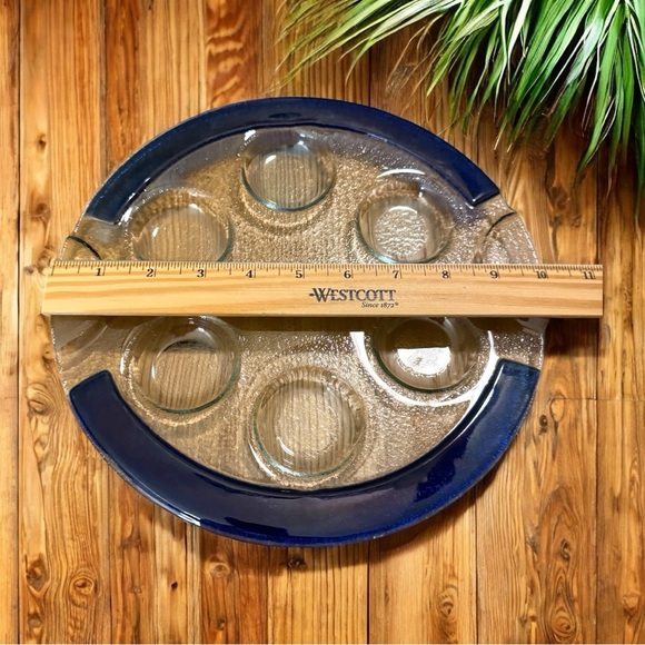 Fused Art Glass Passover Seder Plate – Cobalt Blue & Clear Textured Glass – 10” - Picture 6 of 7